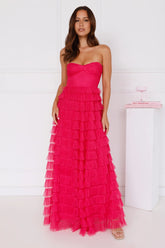 Lovers In Paris Strapless Tulle Maxi Dress Hot Pink